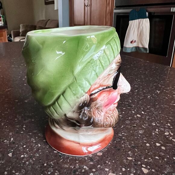 Vintage Green Toby Mug Pirate With Eye Patch Rare Glazed Hand Painted - Picture 3 of 10